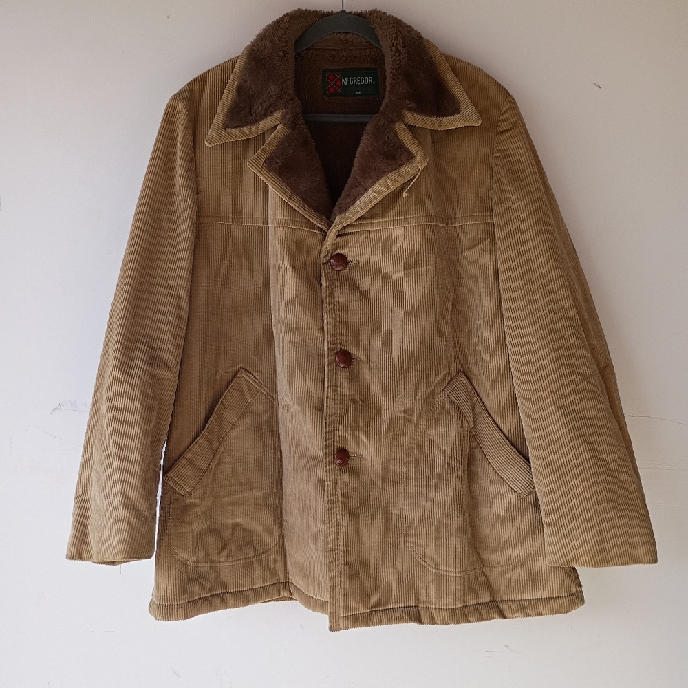 Vintage McGregor Tan Corduroy Sherpa Lined Jacket Men’s 44 Brown Faux Shearling